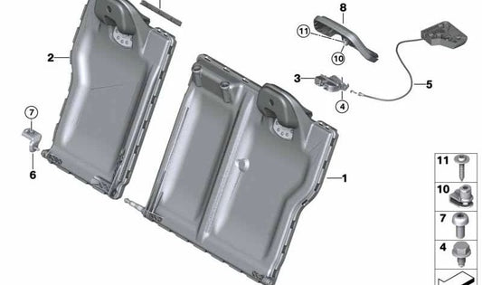 Soporte exterior izquierdo respaldo trasero OEM 52207308099 para BMW F30, F30N, F31, F31N, F34, F34N, F35, F80, F80N, F32, F32N, F36, F36N, F82, F82N. Original BMW.