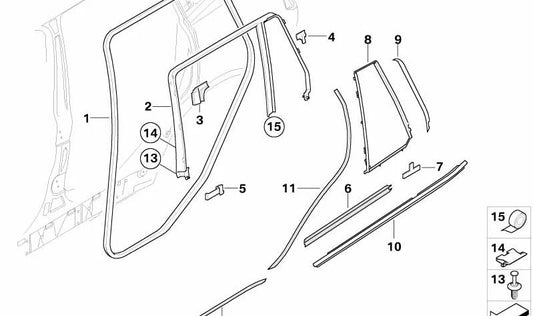 Junta superior izquierda columna B OEM 51343402785 para BMW X3 {E83}. Original BMW.