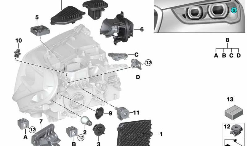 Módulo LED luz diurna derecha OEM 63117428792 para BMW F48, F49. Pieza original BMW.