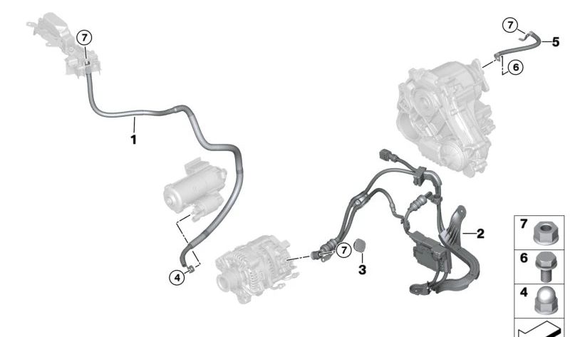 Cable de soporte B+ para generador de arranque OEM 61125A70E77 para BMW G01, G02. Original BMW.