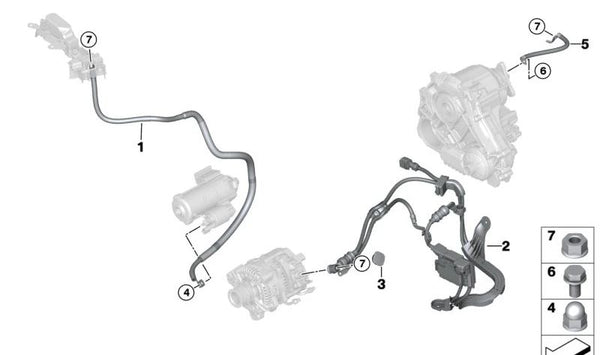 Cable de soporte B+ para generador de arranque OEM 61125A70E77 para BMW G01, G02. Original BMW.