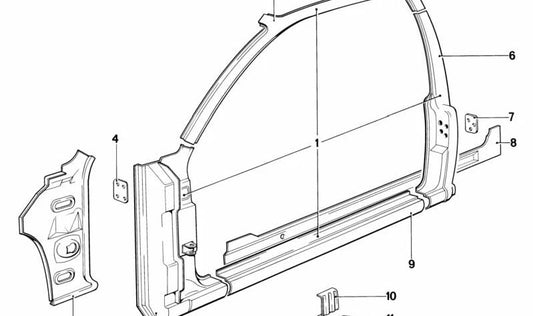 Pilar central izquierdo OEM 41211839221 para BMW E24 628CSi, 630CS. Compatible con modelos manuales y automáticos de 1976 a 1987. Pieza original BMW.