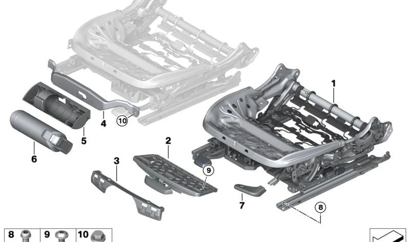Mecanismo asiento deportivo derecho OEM 52107414604 para BMW G20, G20N, G21, G21N, G26, G26E, G26F, G26N, G01, G01N, G02, G02N. Original BMW.