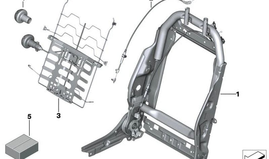 Estructura respaldo asiento derecha OEM 52107268886 para MINI R55, R56, R57, R58, R59, R61. Compatible con modelos Clubman, Cabrio, Coupé, Roadster y Countryman. Recambio original MINI.
