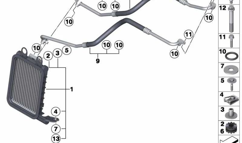 Tubería de retorno del enfriador de aceite OEM 17217603247 para BMW F25, F26. Original BMW.