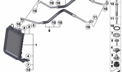 Tubería de retorno del enfriador de aceite OEM 17217603247 para BMW F25, F26. Original BMW.