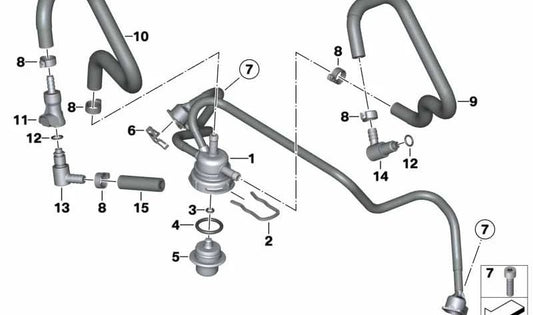 Tubo di ritorno del carburante OEM 13538543955 per motociclette BMW R Ninenet, R Nine Pure, R Nine Scrambler, R Ninet Racer, R Ninet Urban G/S. BMW MOTORAD originale.