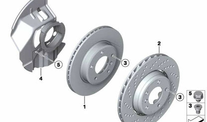 Protector de freno delantero derecho OEM 34116759788 para BMW E46, E85, E86. Compatible con modelos como 325i, 330Cd, entre otros. Pieza original BMW.