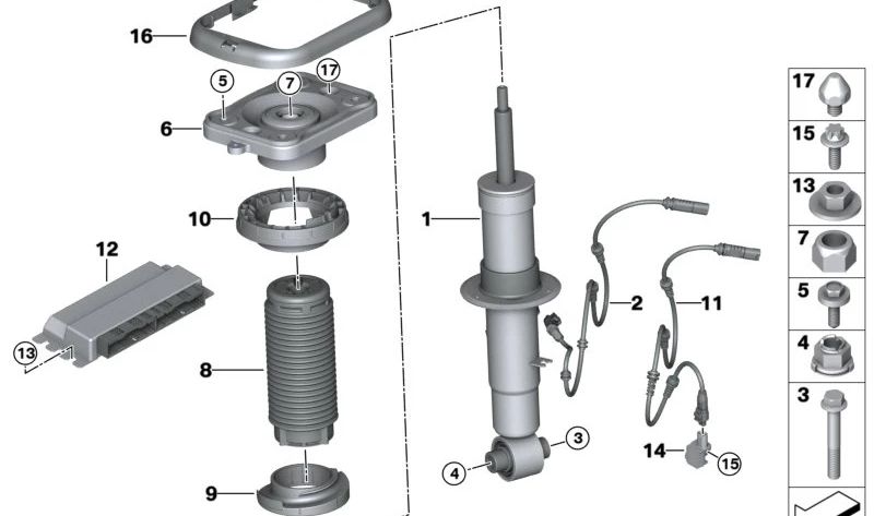 Tope de suspensión con tubo protector OEM 31336866799 para BMW X3 G45, X5 G05 y X6 G06. Original BMW.