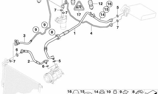 Compressor-Condenser Pressure Pipe for BMW Z4 E85, E86 (OEM 64506950780). Original BMW