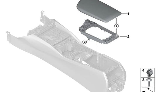 Reposabrazos central OEM 51169502222 para BMW F90 M5 CS. Compatible con modelos fabricados entre 03/2021 y 02/2022. Original BMW.