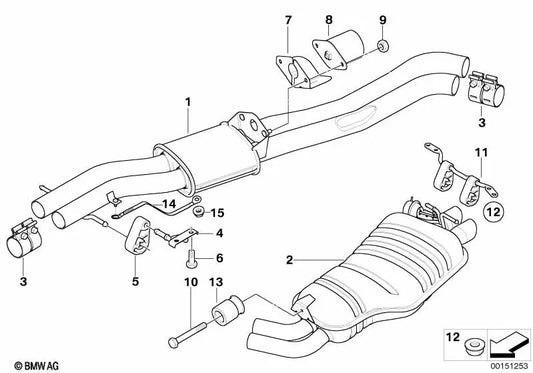 Heck -Schalldämpfer für BMW E83 (OEM 18303413596). Original BMW