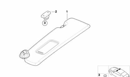 Visera de sol con cubierta de espejo izquierda para BMW E46 (OEM 51168245085). Original BMW