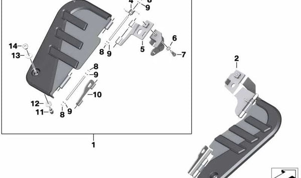 Bisagra peldaño delantero derecho OEM 77148356838 para BMW Motorrad K1600 Bagger. Original BMW Motorrad.