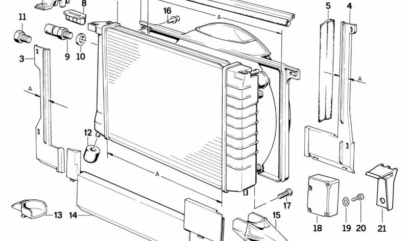 Carcasa del ventilador OEM 17111709392 para BMW E32. Compatible con todos los modelos aplicables de la serie E32. Original BMW.