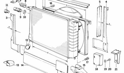 Carcasa del ventilador OEM 17111709392 para BMW E32. Compatible con todos los modelos aplicables de la serie E32. Original BMW.