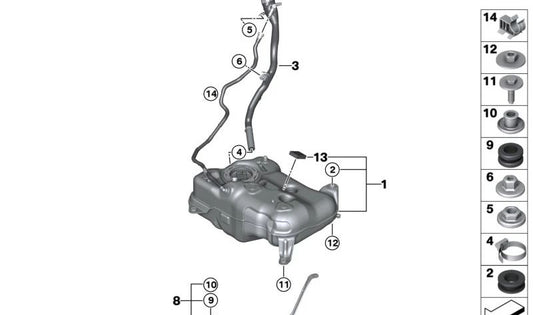 Depósito de combustible con bomba OEM 16115A43947 para BMW F20, F21, F22, F23, F30, F31, F32, F33, F34, F36. Original BMW.