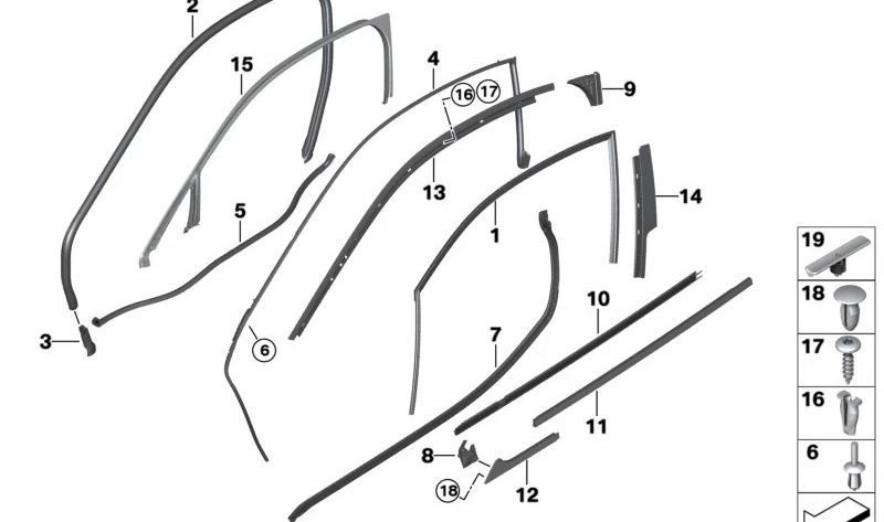 Window Guide Left Door for BMW I12, I12N (OEM 51337312995). Original BMW