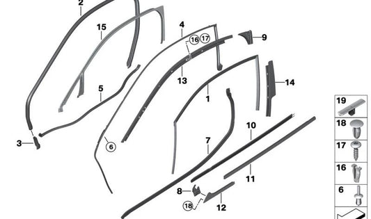 Window Guide Left Door for BMW I12, I12N (OEM 51337312995). Original BMW