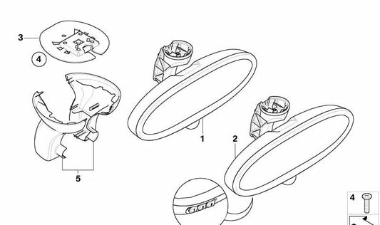 Retrovisor interior manual con radio 433 MHz OEM 51169134370 para MINI R50, R53 (2000–2006). Original MINI.