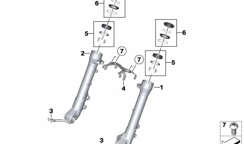 Botella de suspensión delantera derecha OEM 31428350900 para BMW Motorrad F 750 GS (FK80) y F 800 GS (FK80). Original BMW Motorrad.