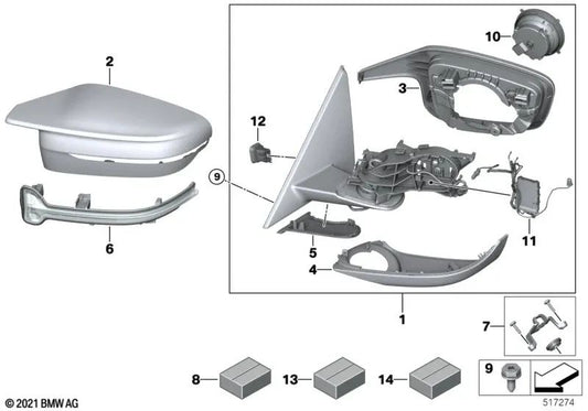 Right exterior mirror without heated glass for BMW 4 Series G26 (OEM 51165A43BE2). Original BMW.