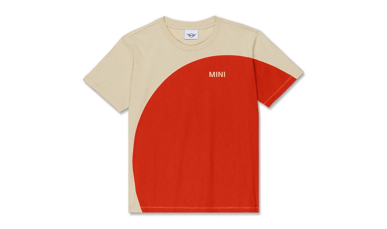 Camiseta mujer MINI Car Face Detail delantera/manga izquierda color Vibrant Silver/Rebel Red talla XS OEM 80145B31FE0 válido para MINI Original MINI