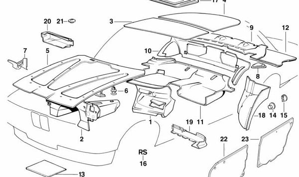 Aislamiento acústico suelo trasero OEM 51488126292 para BMW E34. Original BMW.