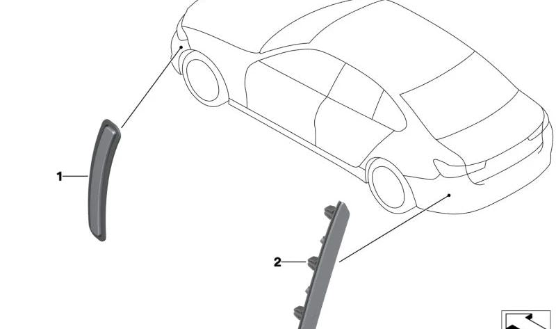 Left side reflector for BMW 3 Series G80, 4 Series G82, G83 (OEM 63148077223). Original BMW.
