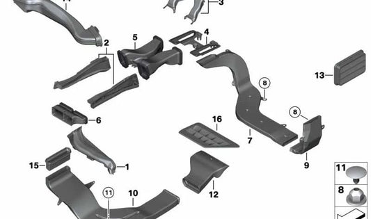OEM left cold air duct 6422112137 for BMW F10, F11, F01, F02, F04. Original BMW.