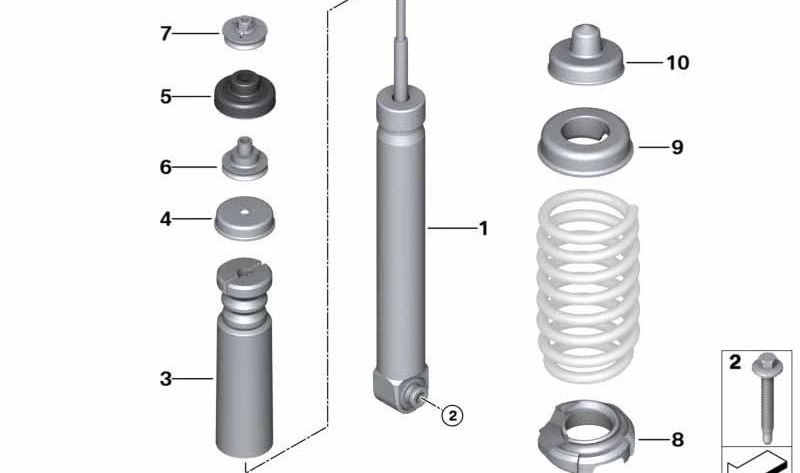 Amortiguador trasero OEM 33522284310 para BMW E90, E91, E92, E93. Original BMW.