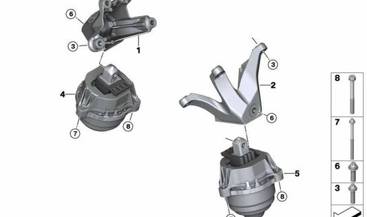 Soporte motor derecho OEM 22116876210 para BMW G11 y G12 (750i, 750Li) con motor N63R. Original BMW.