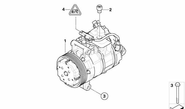 Compresor de aire acondicionado OEM 64526987863 para BMW E81, E82, E87, E88, E90, E91, E92, E93, E60, E61, E84. Original BMW.