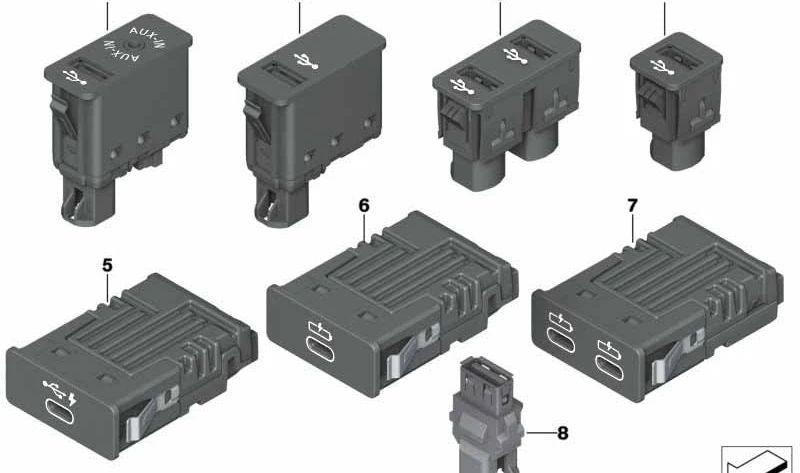 Conector USB OEM 84106820397 para BMW {F20, F21, F22, F23, F30, F31, F34, F35, F45, F46, F48, F49, F39, I01, I12, I15} y MINI {F54, F55, F56, F57, F60}. Original BMW y MINI.