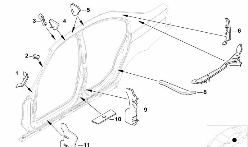 Revestimento interno Pilar C OEM 41218204993 para BMW 3 E46 Series (316i Modelos A11, AL21, AL22, AL51, AN72, AN82, AY11, AY31, AY32). BMW original.