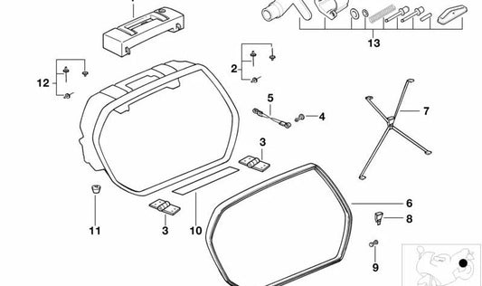 Enclavamiento P Box multifuncional OEM 71607654337 para BMW Motorrad K1200 GT, R1100 GS, R1100 RT, R1150 GS... y más. Original BMW Motorrad.