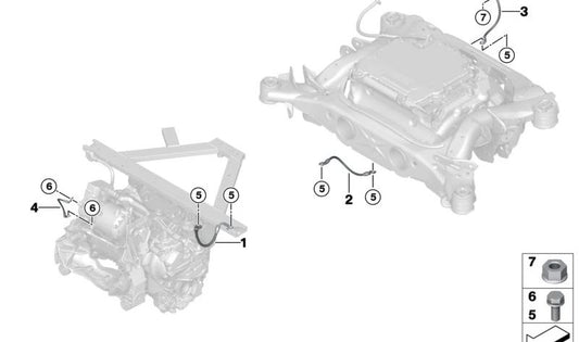 Cable de masa OEM 61295A0FAD8 para BMW G26 (i4 M50 xDrive, i4 xDrive40) y G60/G61 (i5 xDrive, i5 M60 xDrive). Compatible con modelos automáticos y tracción total. Original BMW.