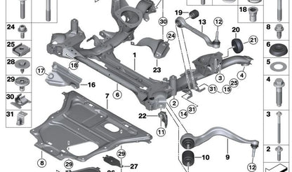 Brazo de suspensión izquierdo para BMW F20, F21, F22, F23, F30, F31, F34, F35, F32, F33, F36 (OEM 31126854727). Original BMW