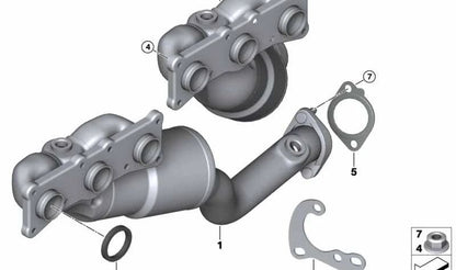 Junta plana escape OEM 18107549447 para BMW E81, E82, E87, E88, E90, E91, E92, E93, E60, E61, F10, F11, E63, E64, E65, E66, F01, F02, E84, E83, F25, E85, E86, E89. Original BMW.