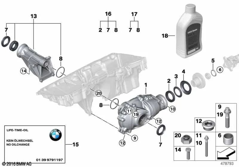 Parafuso hexagonal com arruela para BMW X5 E70, E85, F15, F85, X6 E71, E72, F16 (OEM 31517600239). BMW original