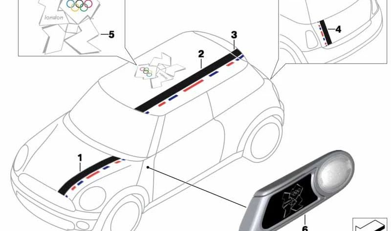 Lámina adhesiva para tapa portamaletas trasera OEM 51147324148 para MINI R56 LCI (03/2009 - 11/2013). Original MINI.