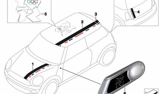 Lámina adhesiva para tapa portamaletas trasera OEM 51147324148 para MINI R56 LCI (03/2009 - 11/2013). Original MINI.