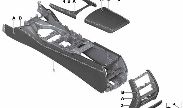 Tapa consola central trasera OEM 51167991531 para BMW G11, G12. Original BMW.