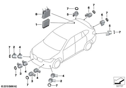 Dunkler Schatten -Ultraschallsensor für BMW F45, F45N, F46, F46N, G32, F39, G01, G08, F26, G02 (OEM 66207850461). Original BMW