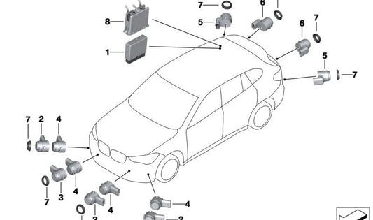 Capteur de stationnement à ultrasons Glacier Silver OEM 66209283755 pour BMW F45, F46, F48, F39, F25, F26. BMW d'origine.