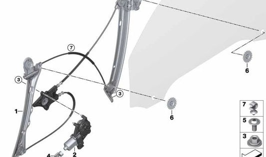 Elevatore della finestra senza motore anteriore destro OEM 51337352748 per BMW F32, F33, F82, F83. BMW originale.