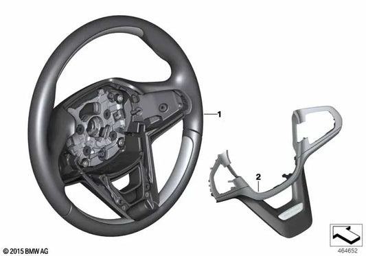 Leather/Ash Wood Tufted Steering Wheel Rim for BMW G30, G31, G11N, G12N (OEM 32307996739). Original BMW.