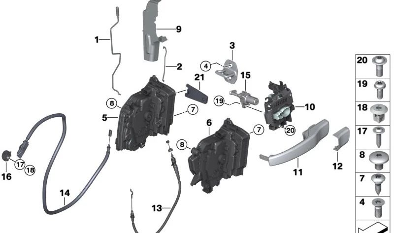 Varilla de accionamiento puerta delantera derecha para BMW I01, I01N (OEM 51217290868). Original BMW