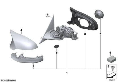 Juego de Cubiertas para la Base del Espejo para BMW Serie 2 F87N, Serie 3 F30, F30N, F31, F31N, F80, F80N, Serie 4 F32, F32N, F33, F33N, F82, F82N, F83, F83N (OEM 51168059353). Original BMW