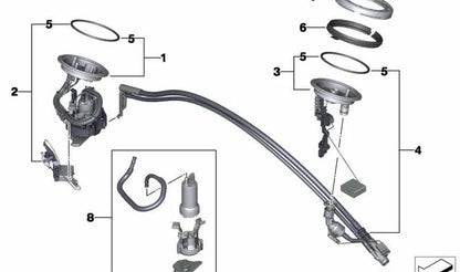 Bomba de combustible completa derecha OEM 16117170004 para BMW Serie 7 E65, E66. Incluye bomba dentro del tanque. Original BMW.